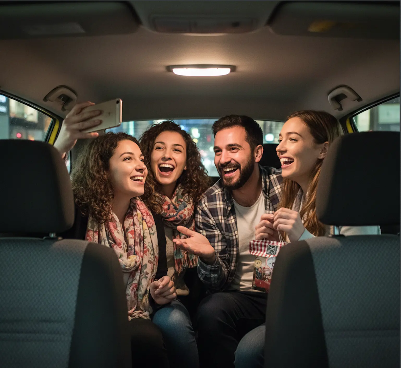 Happy riders in car